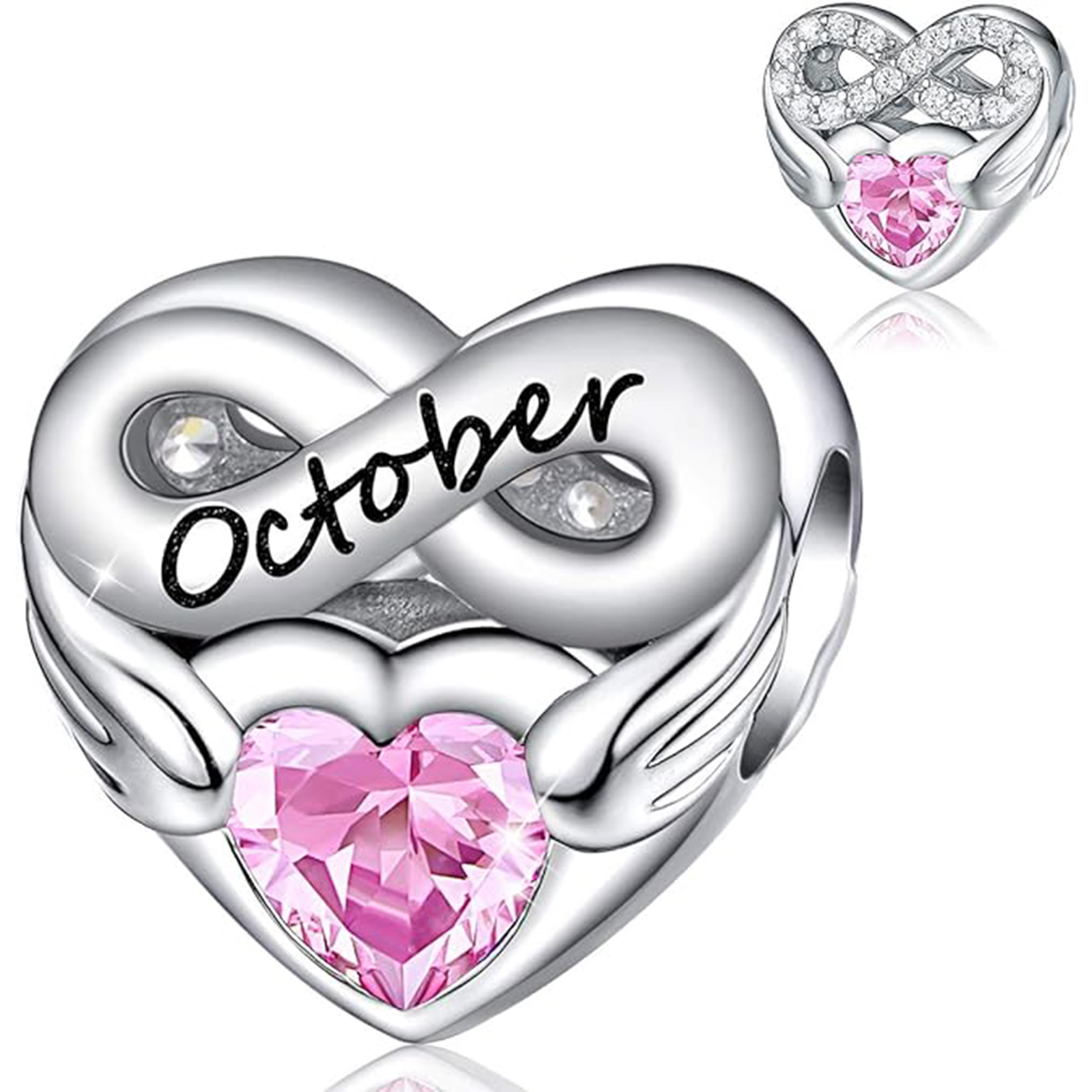 October Opal Heart Charm Bracelet – Infinite Love Birthstone Gift