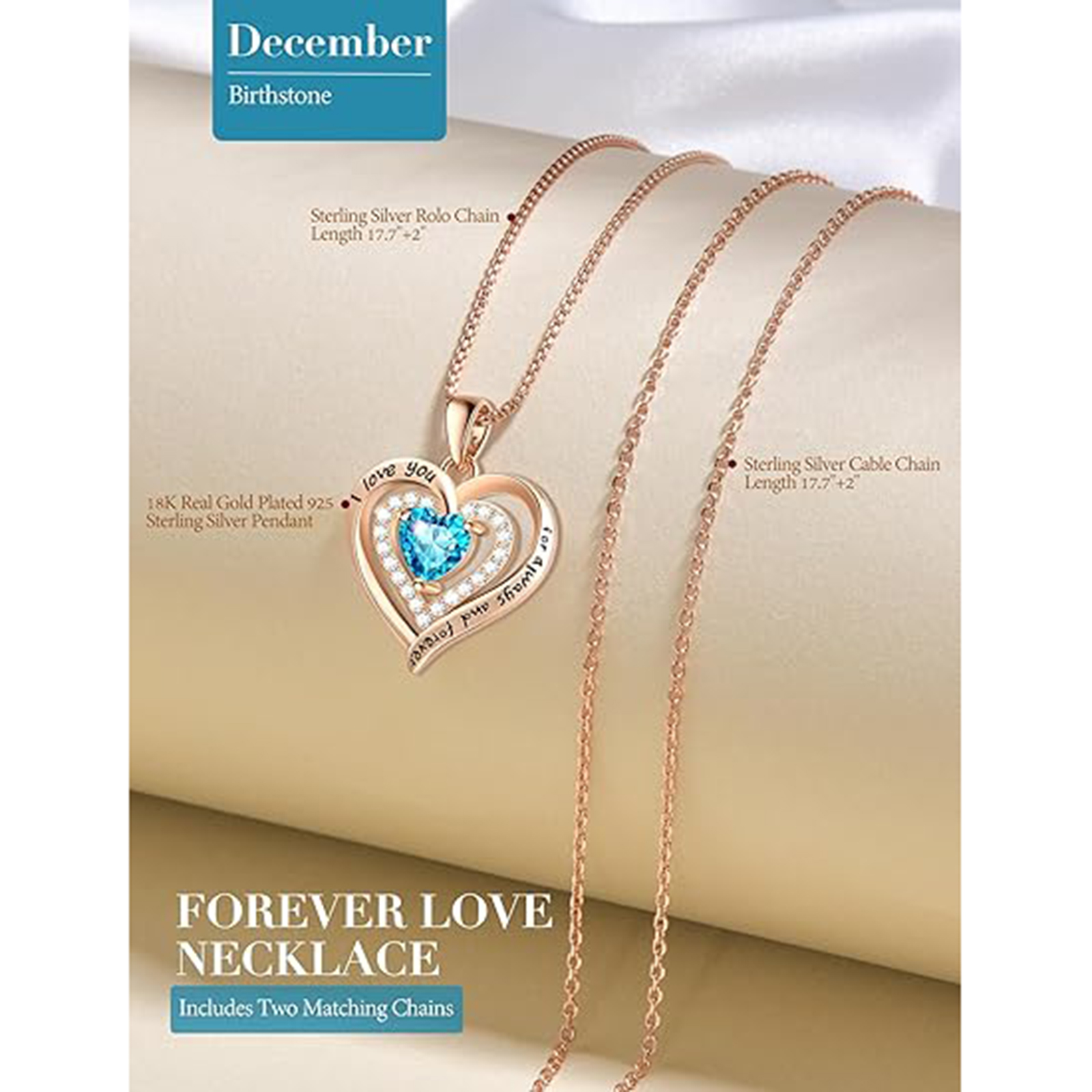 December Birthstone 18K gold plated birthstone necklace