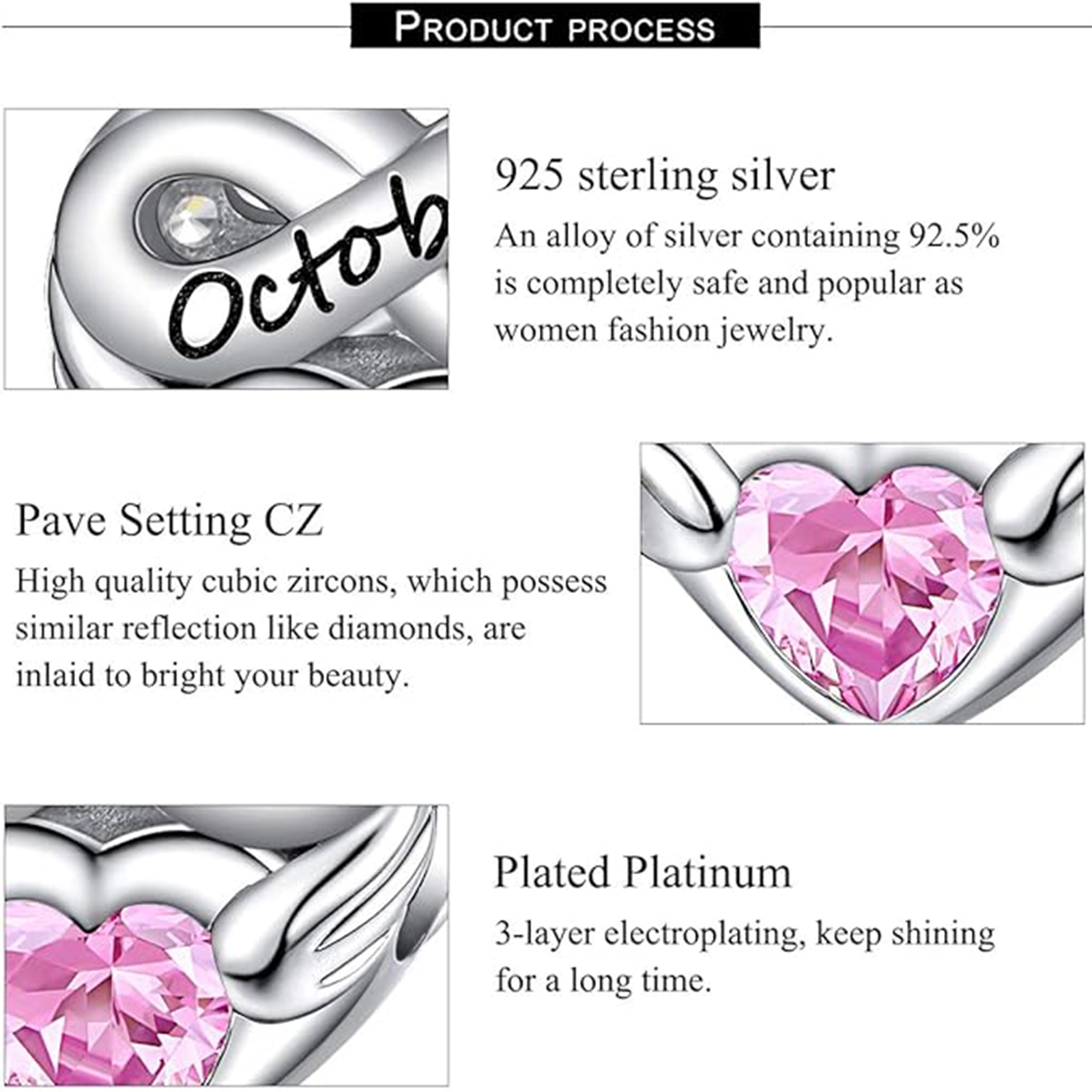 October Opal Heart Charm Bracelet – Infinite Love Birthstone Gift