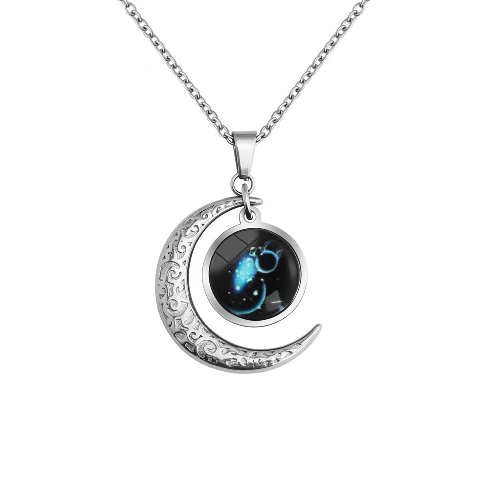 Zodiac Moon Star Combo Pendant Starry Night Necklace-Birthstone Jewelry