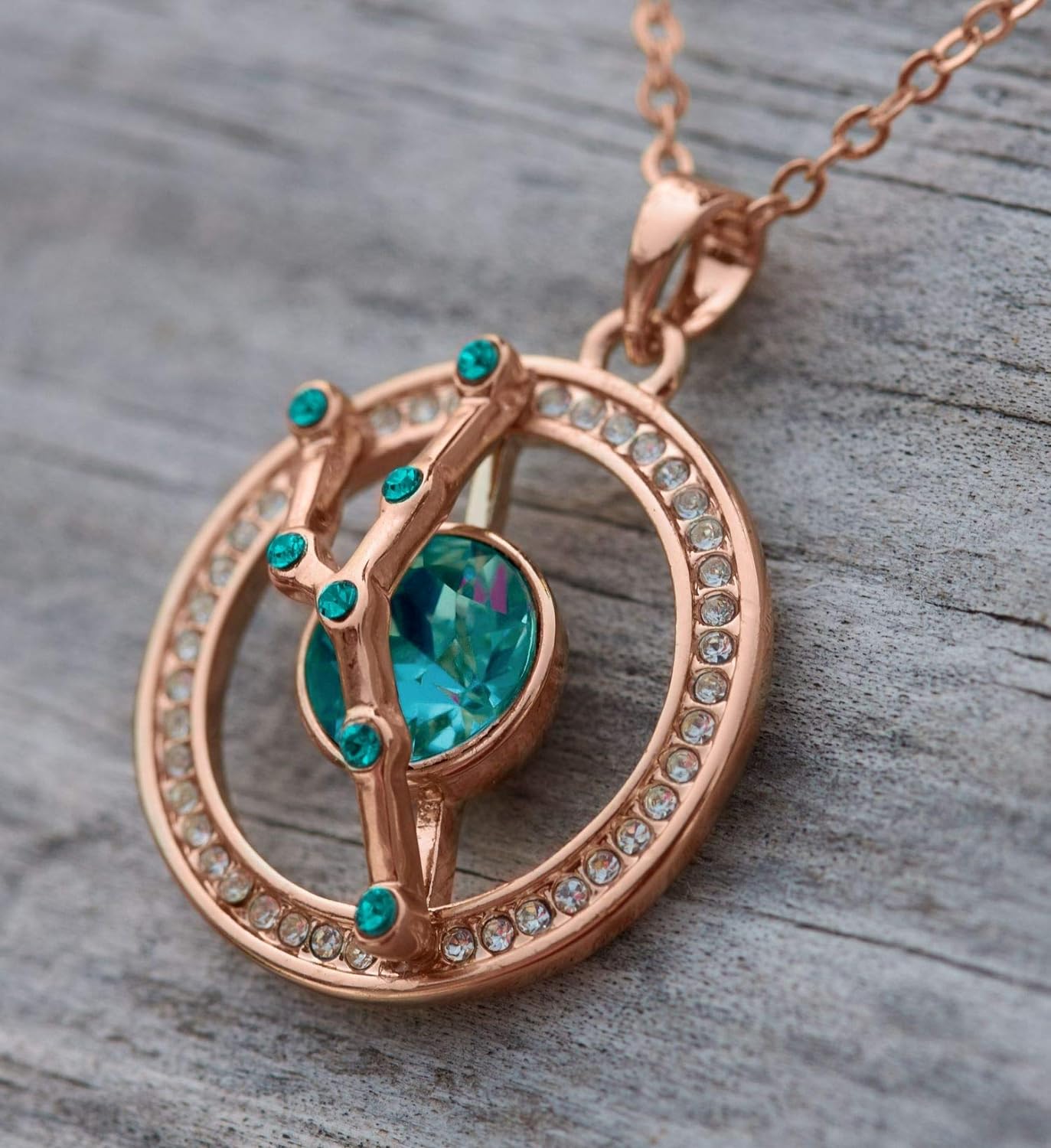 Gold or Rose Gold Plated Zodiac Crystal Pendant Necklace