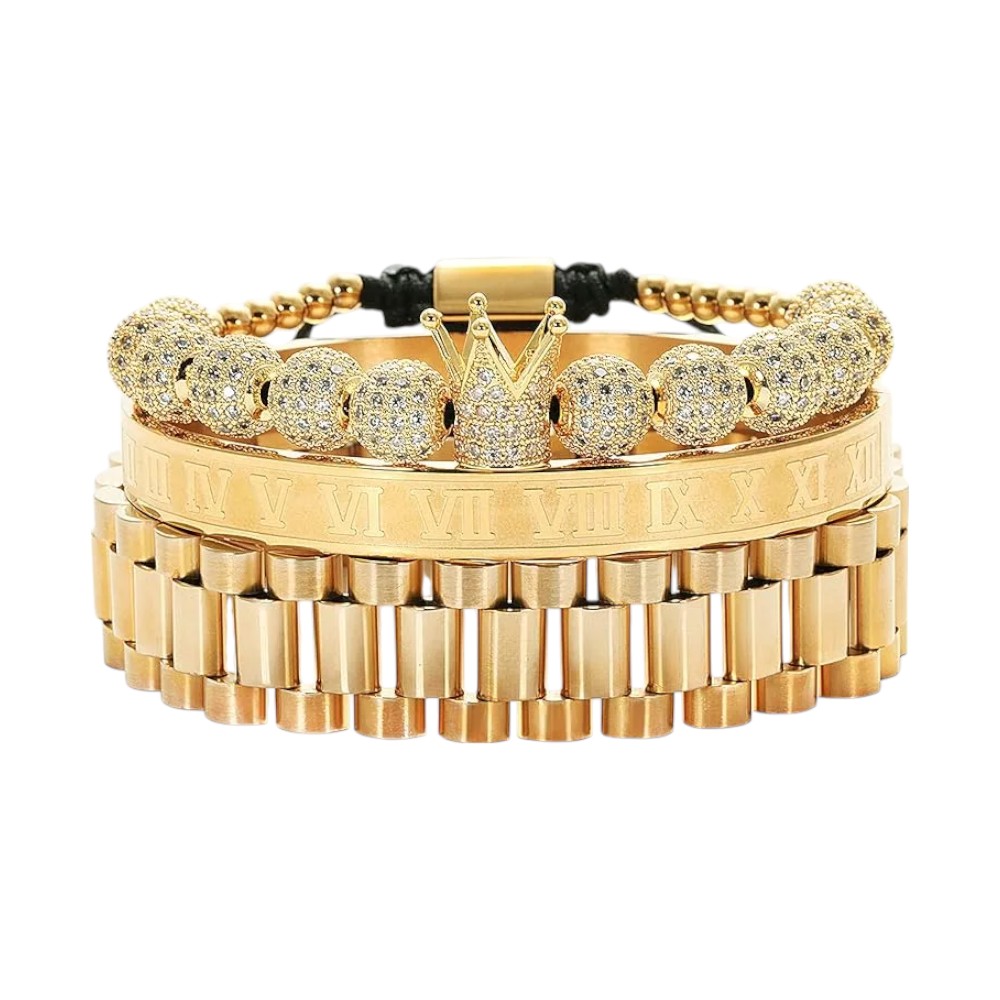 BlingKu Men's Crown of Glamour Gold Bracelet