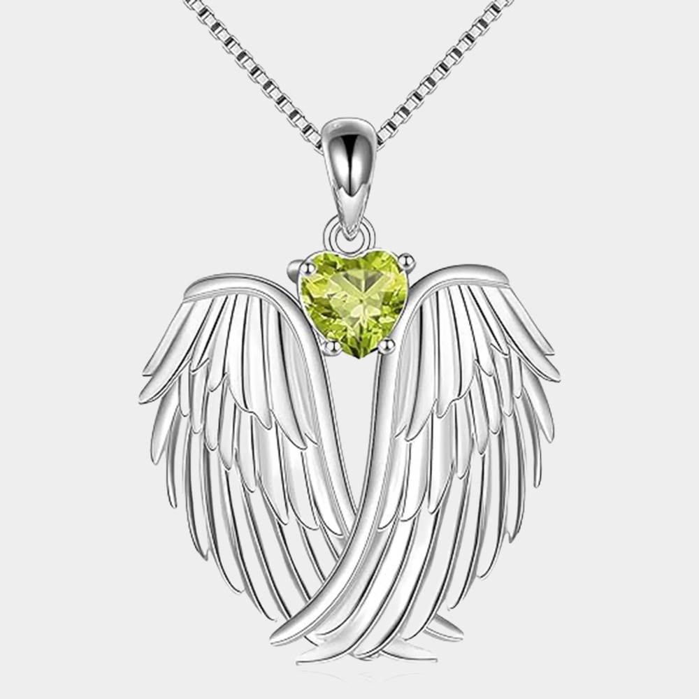 August Peridot Angel Wings Necklace – Sterling Silver Women's Gift