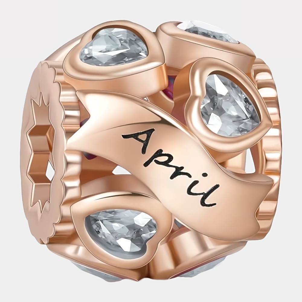 BlingKu Birthstone Love Heart Openwork Bead for Charm Bracelets and Necklaces-Birthstone Jewelry