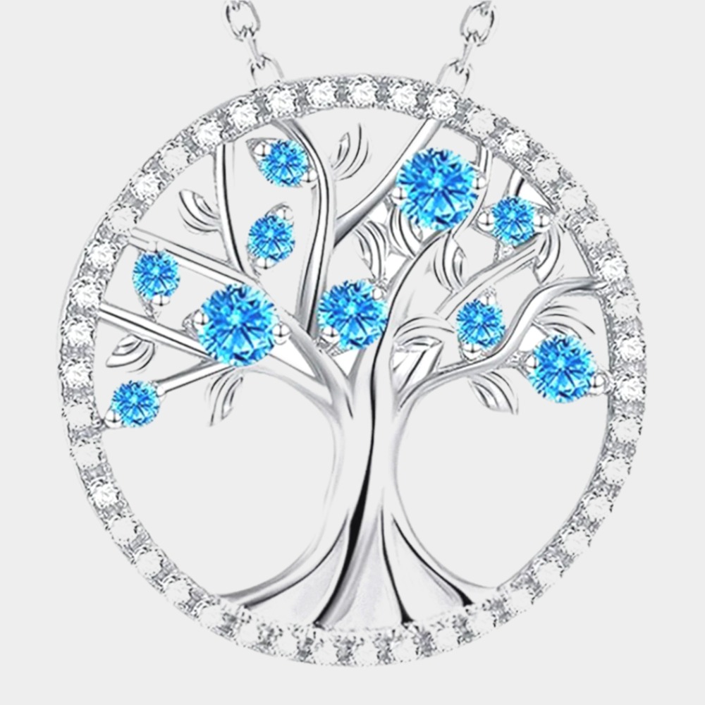 December Birthstone Tree of Life Necklace, Tree Coin Pendant Necklace