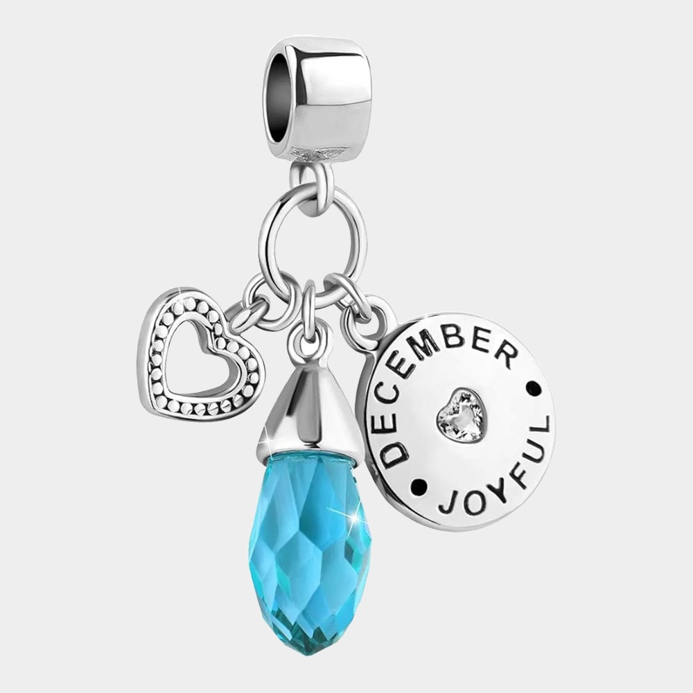 Blue Zircon December Birthstone Charm Bracelet Murano Beads, Pandora Style  Inspired