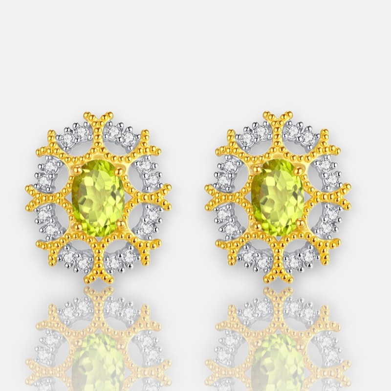 Peridot Stud Earrings – Oval Cut Natural Gem in S925 Silver