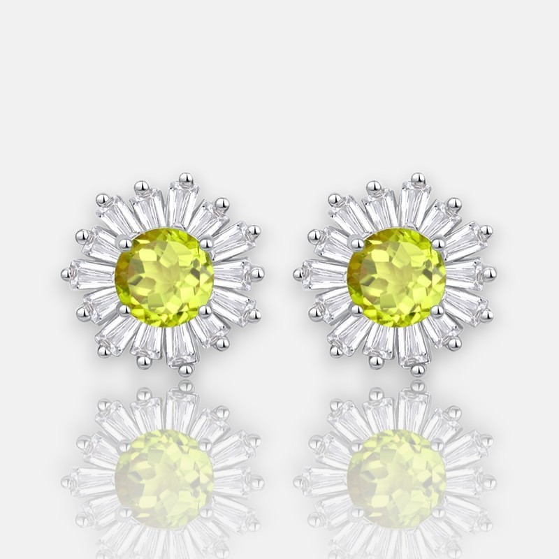 Sterling Silver Birthstone Jewelry – Sunflower Peridot Stud Earrings