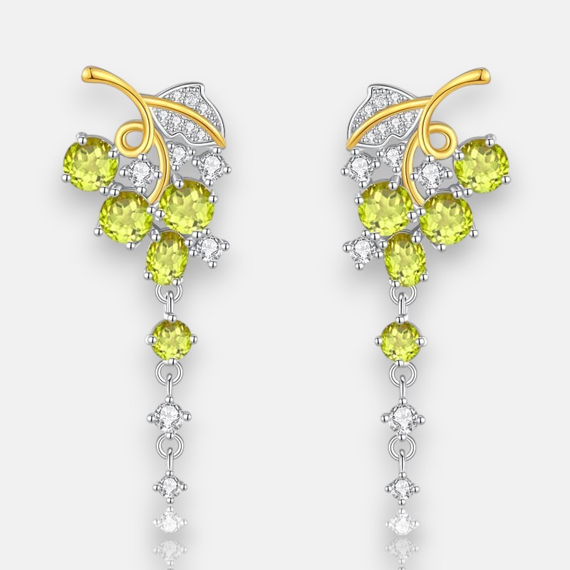 Crystal Peridot Earrings – S925 Sterling Silver Leaf Drop Design