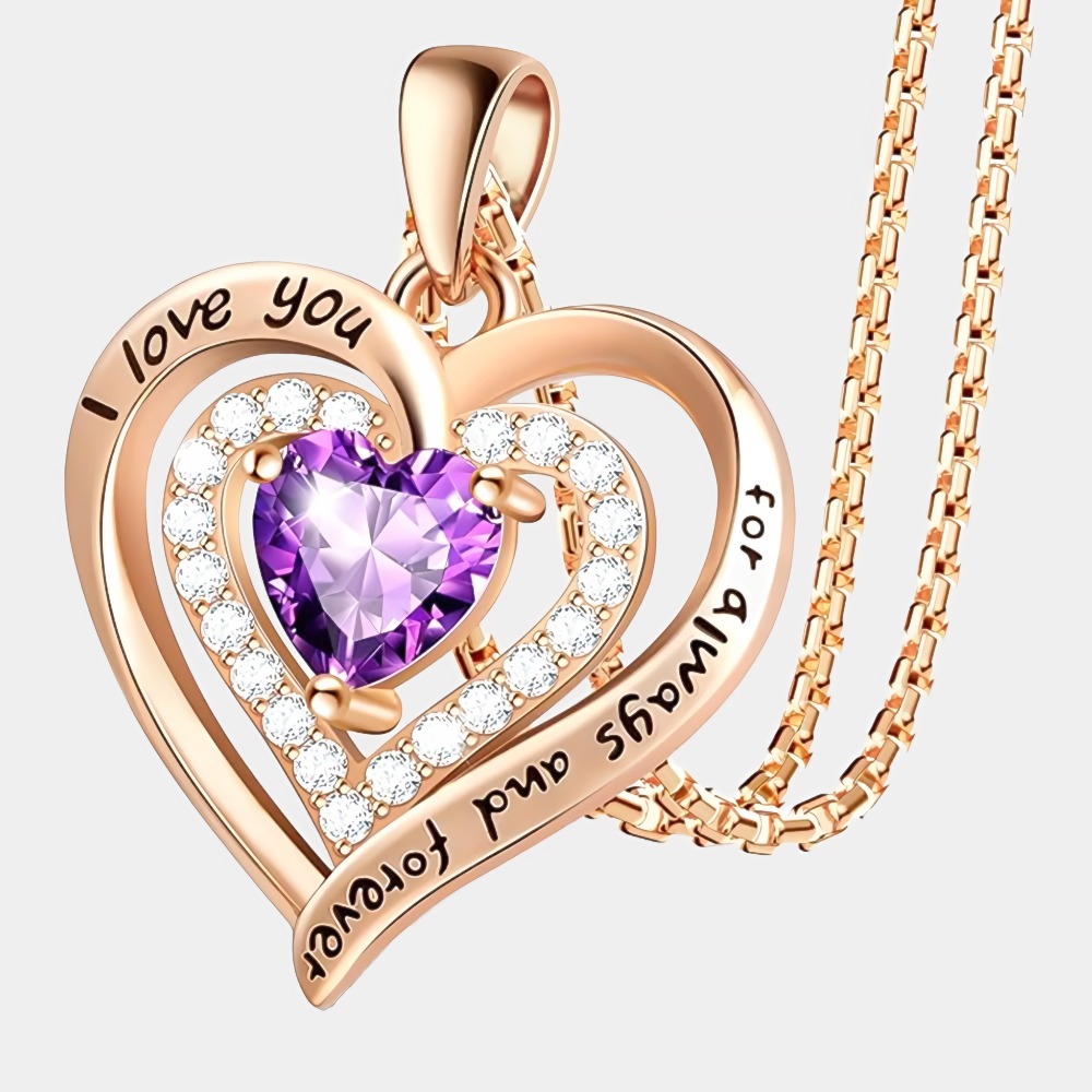 February Amethyst Birthstone Necklace in 18K Gold – Mom Gift