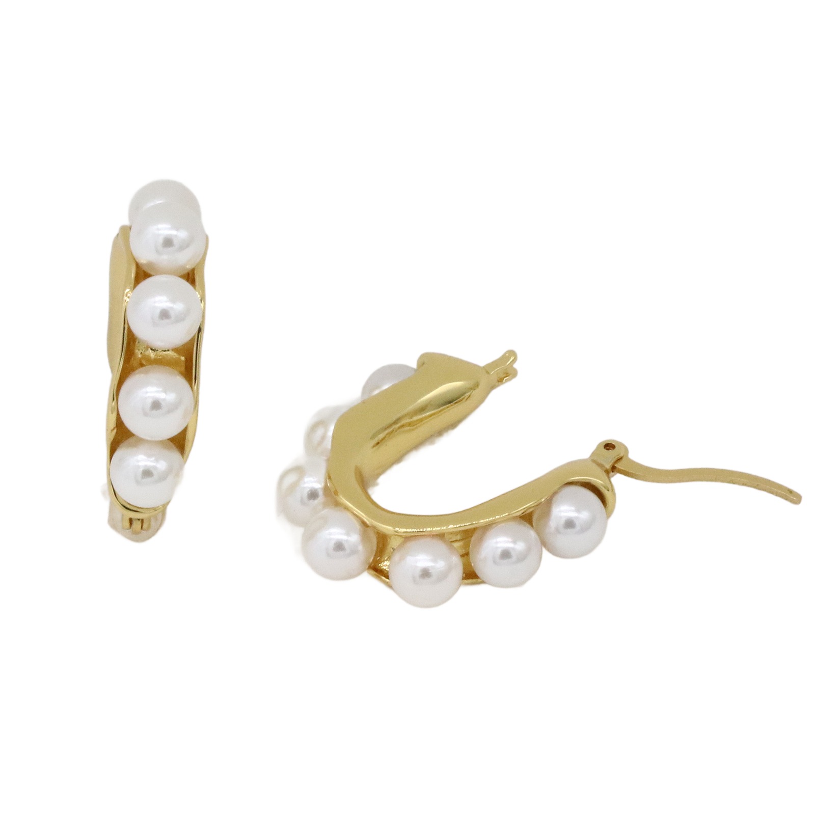 U-Shaped Earrings, Gold and Pearl Earrings-Permanent Jewelry