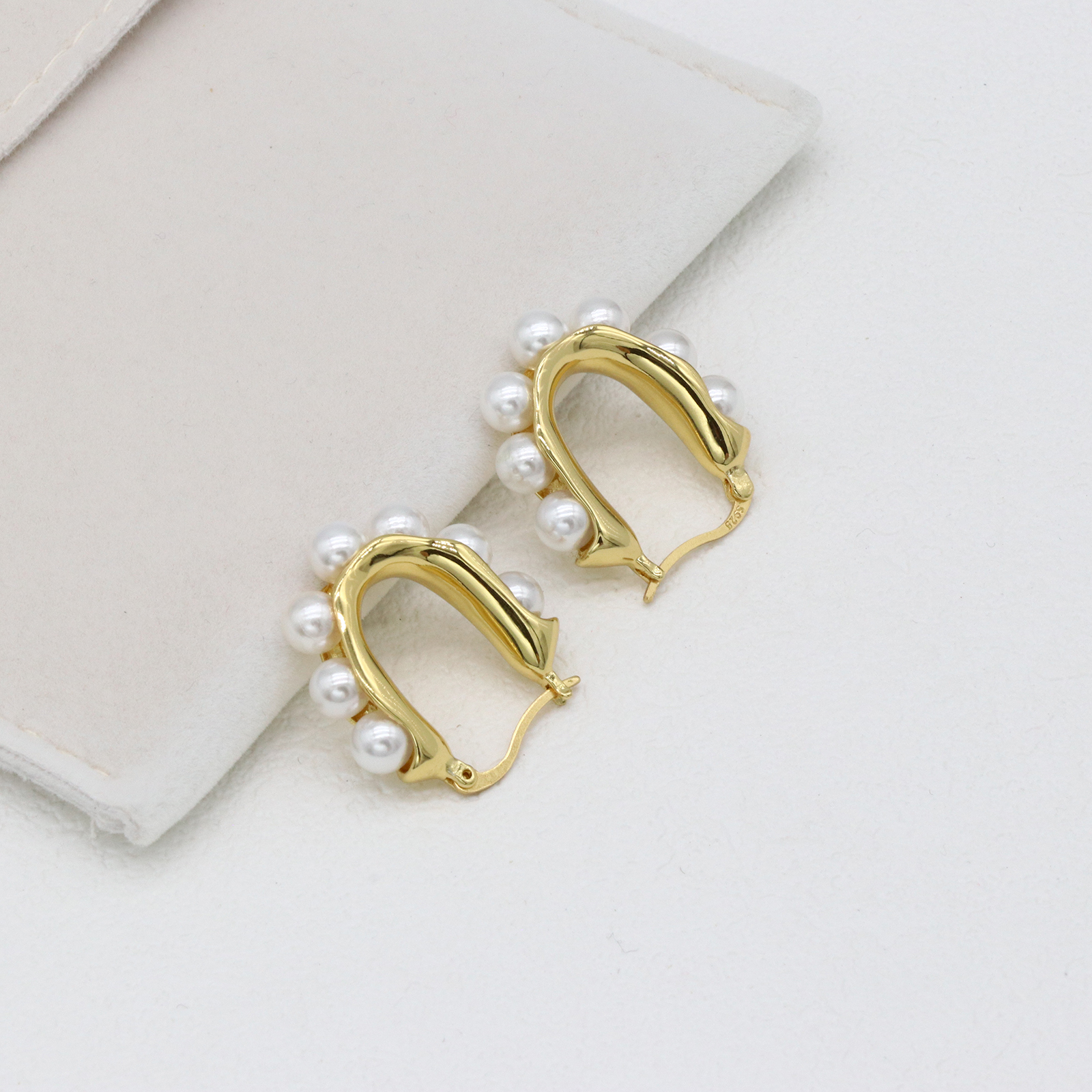U-Shaped Earrings, Gold and Pearl Earrings-Permanent Jewelry