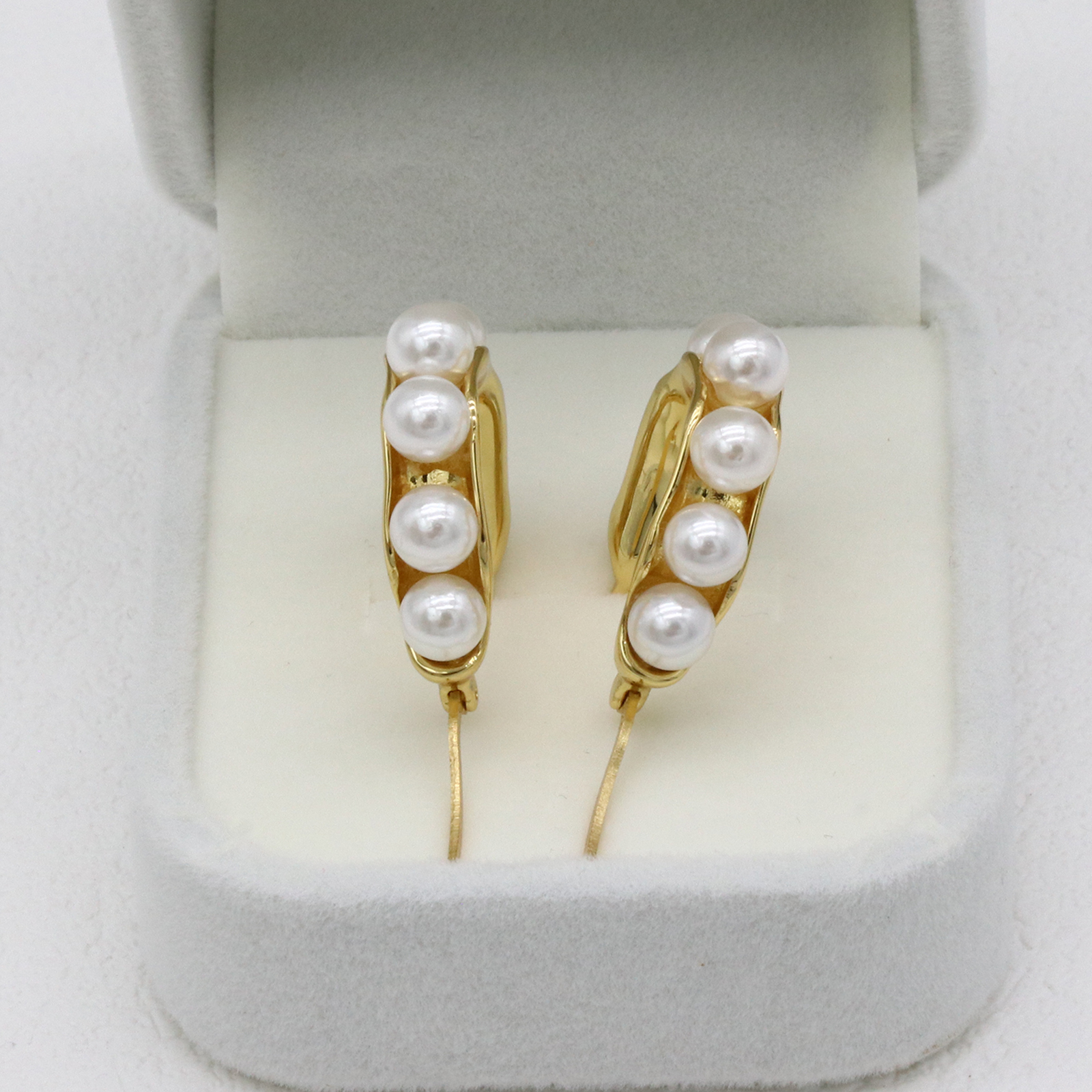 U-Shaped Earrings, Gold and Pearl Earrings-Permanent Jewelry