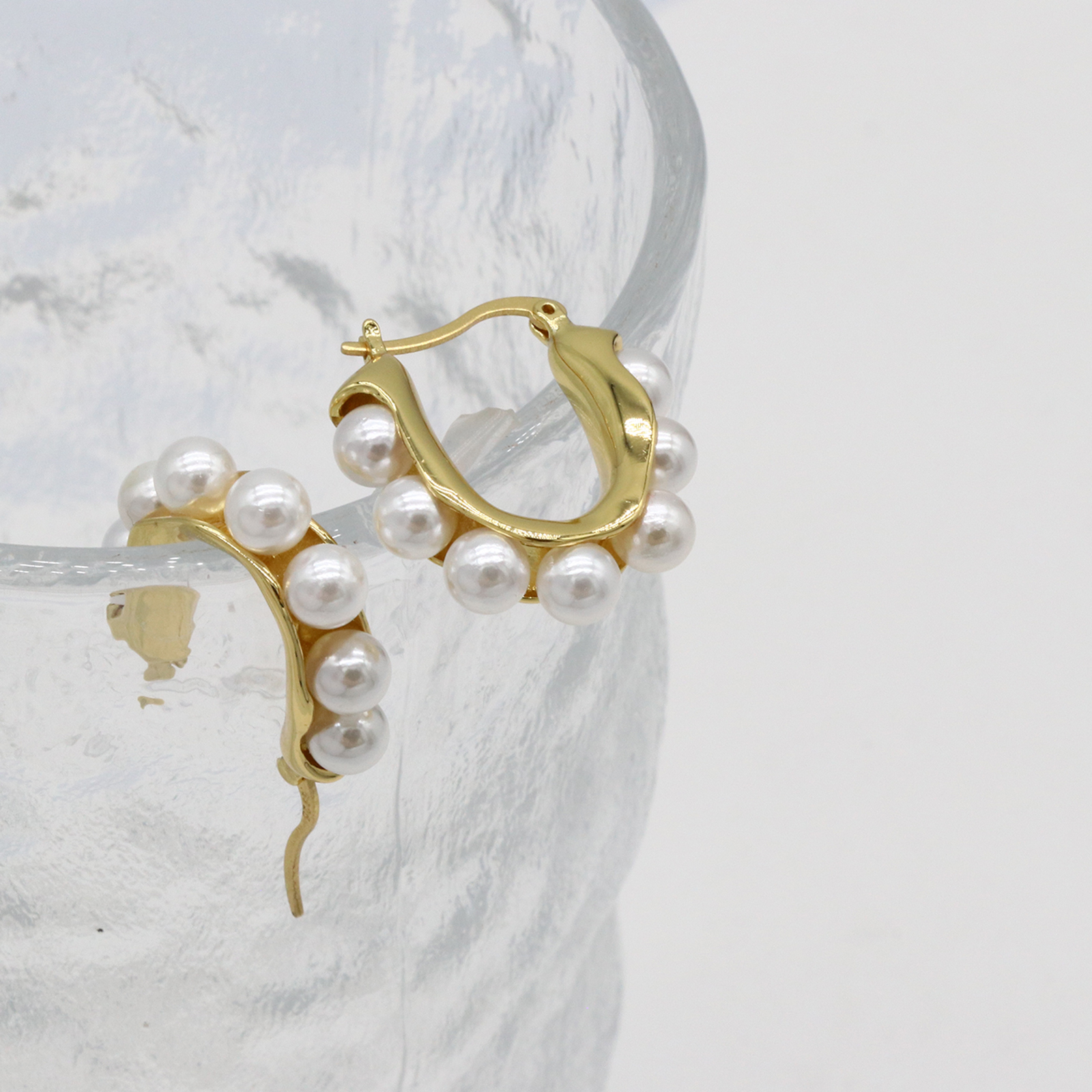 U-Shaped Earrings, Gold and Pearl Earrings-Permanent Jewelry