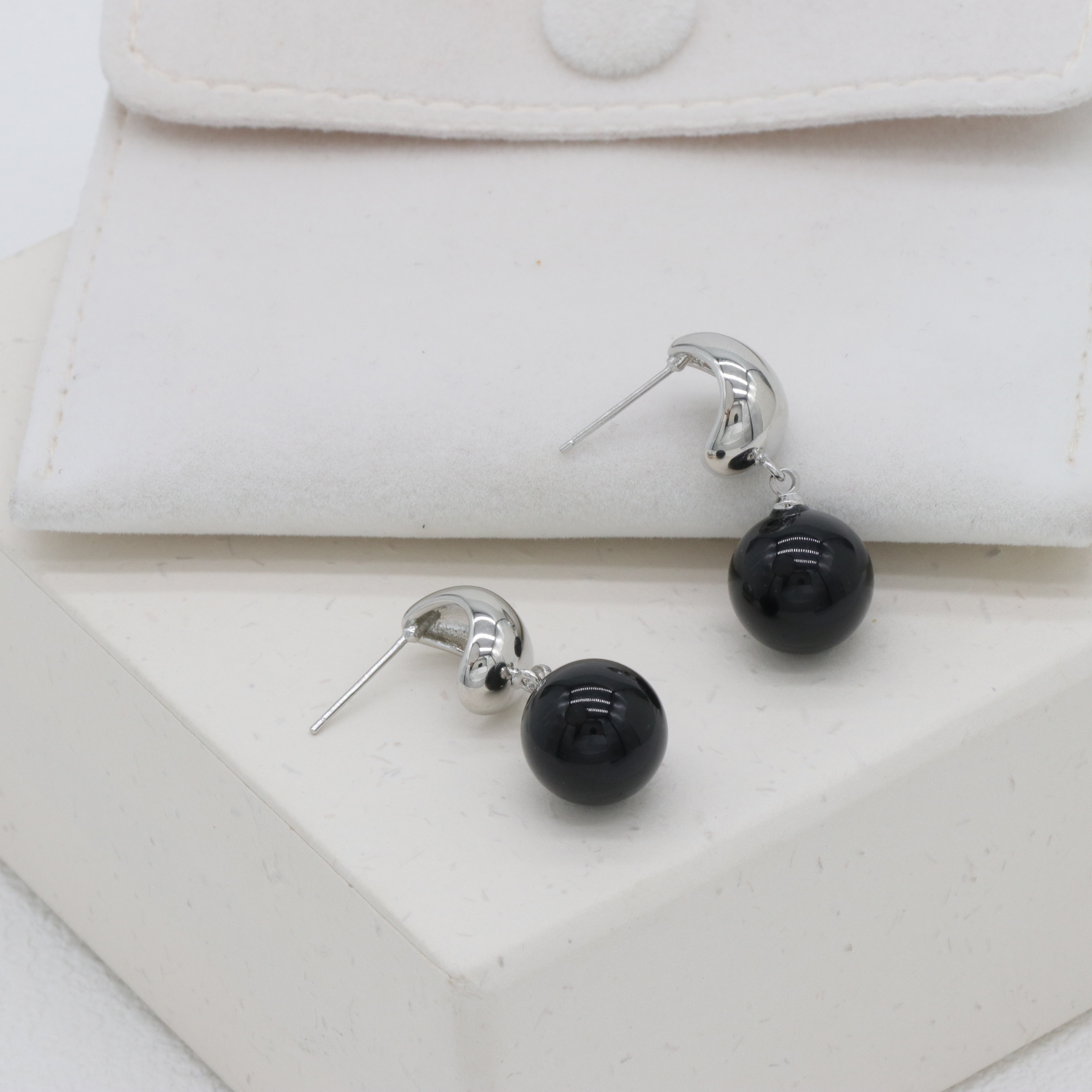 Black Onyx Earrings, Simple Hoops Earrings-Permanent Jewelry