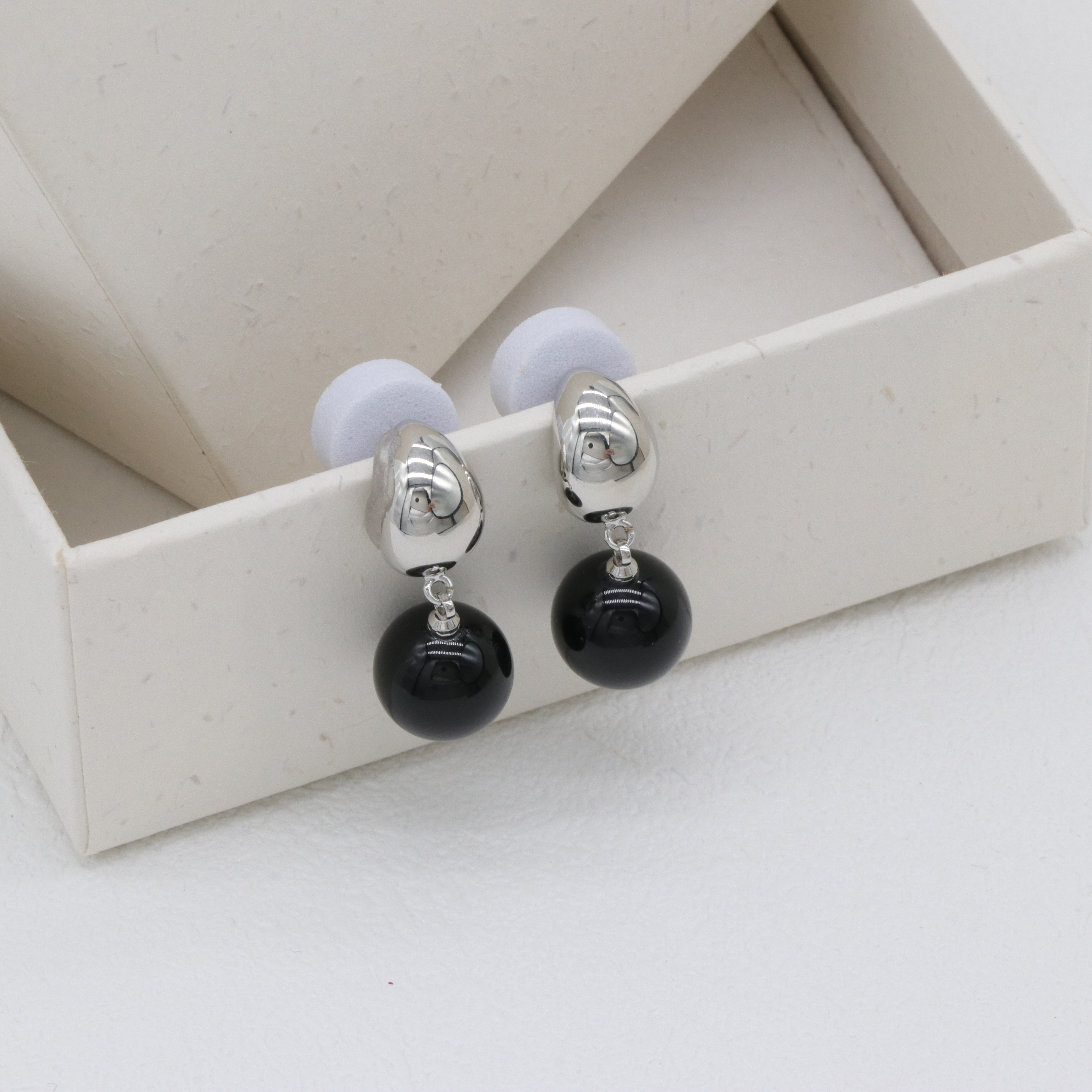 Black Onyx Earrings, Simple Hoops Earrings-Permanent Jewelry