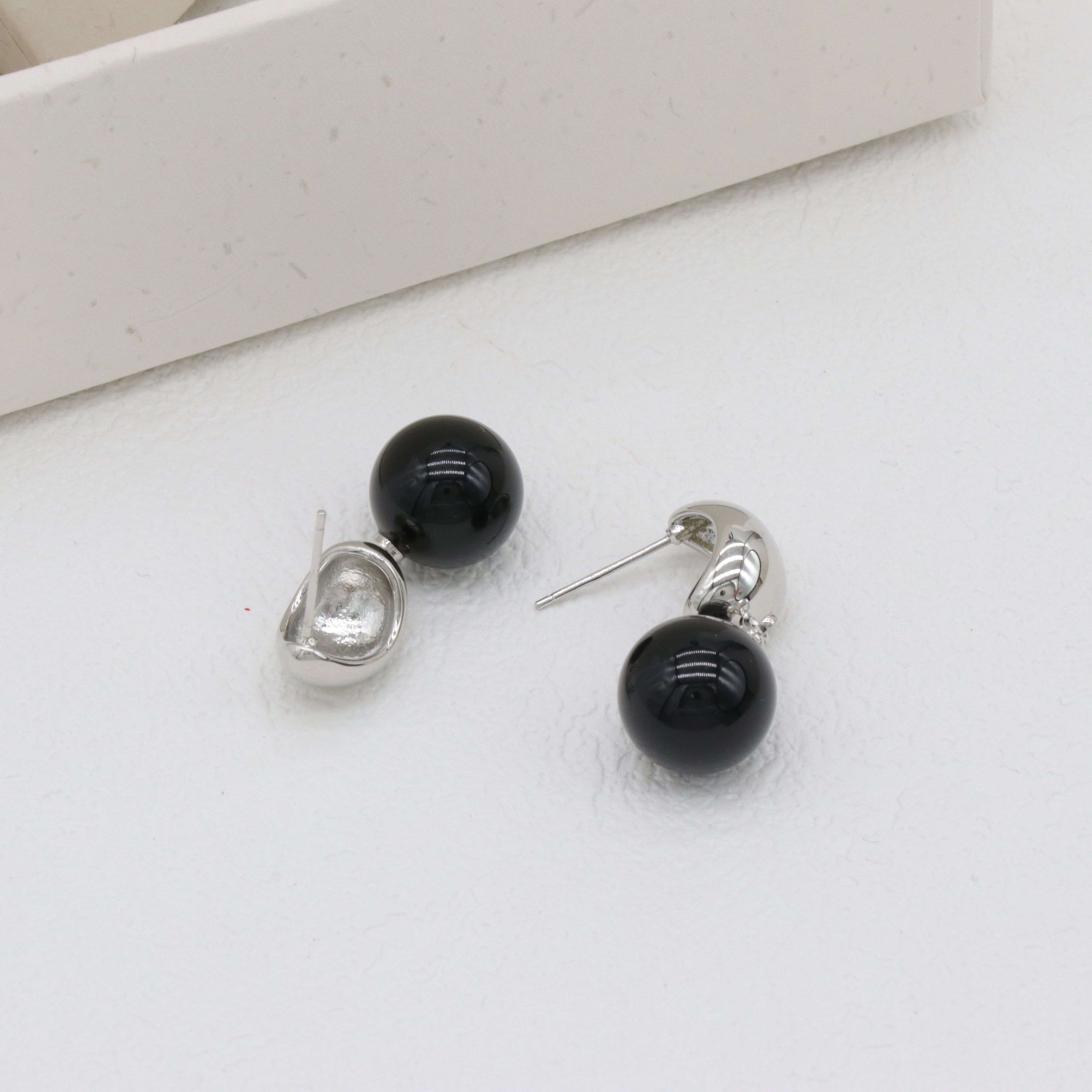 Black Onyx Earrings, Simple Hoops Earrings-Permanent Jewelry