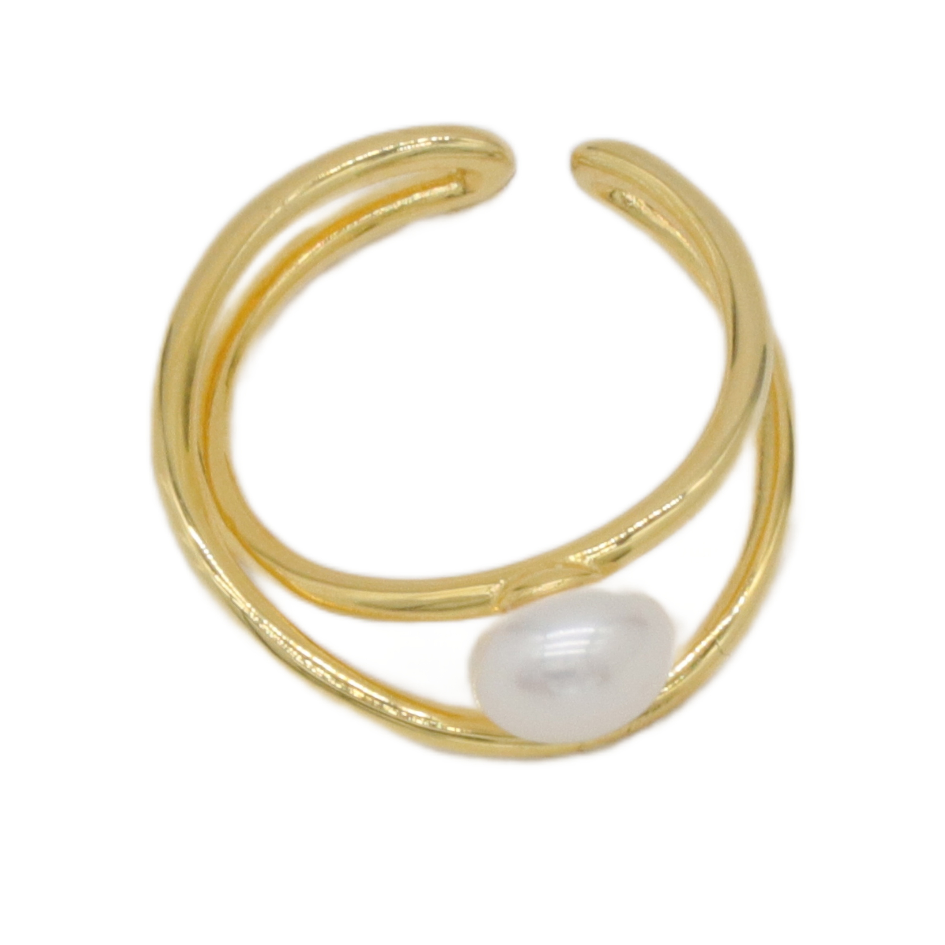 Pearl Ring, Brass Gold-Plated Cold Style Double-Layer Line Open Index Finger Ring-Birthstone Jewelry