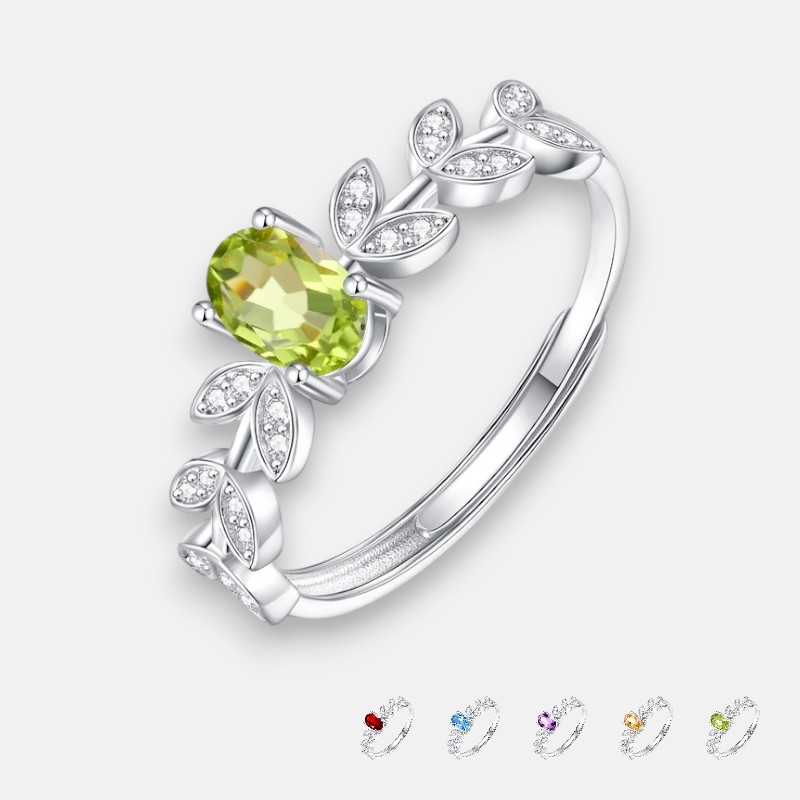 Leaf-Inspired Pigeon Egg Ring – Peridot Promise Ring in Sterling Silver