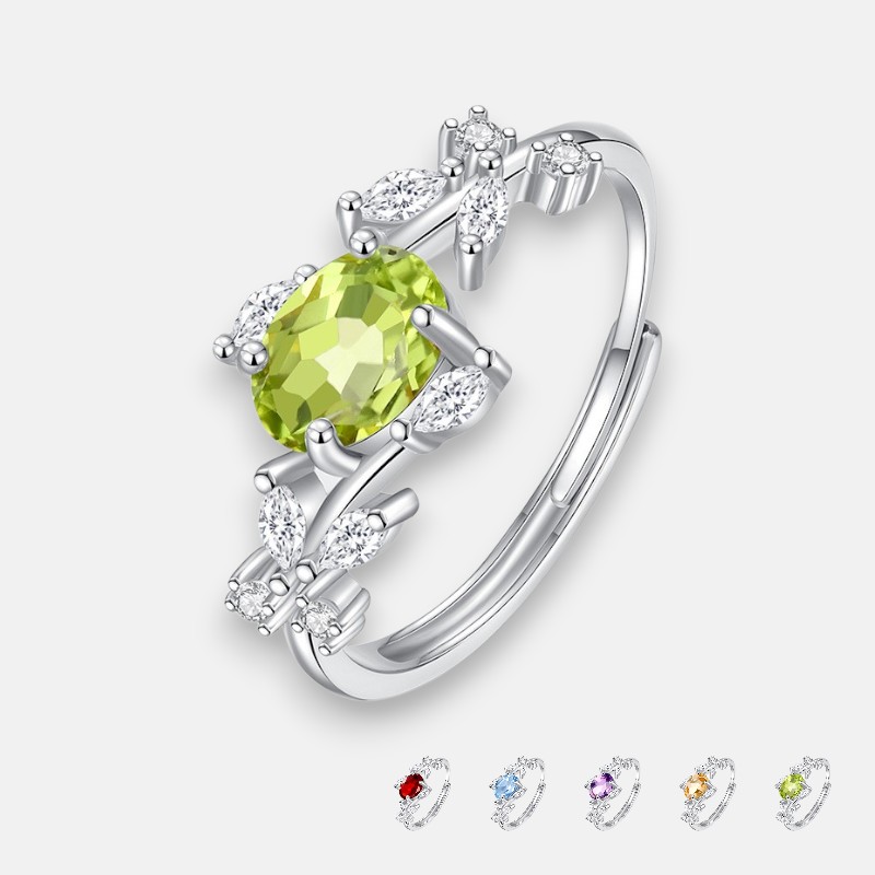 Round Cut Natural Gemstone Ring – Green Gemstone Ring in Sterling Silver