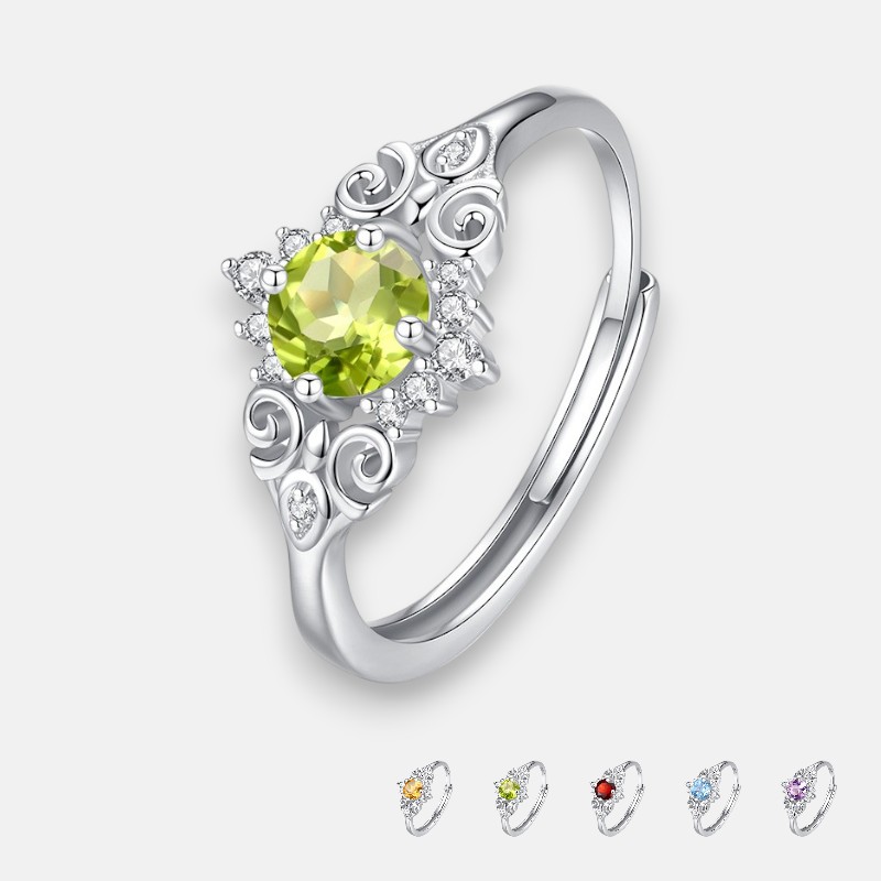 Forever Love Round Gemstone Ring – March and August Birthstone Ring in Silver