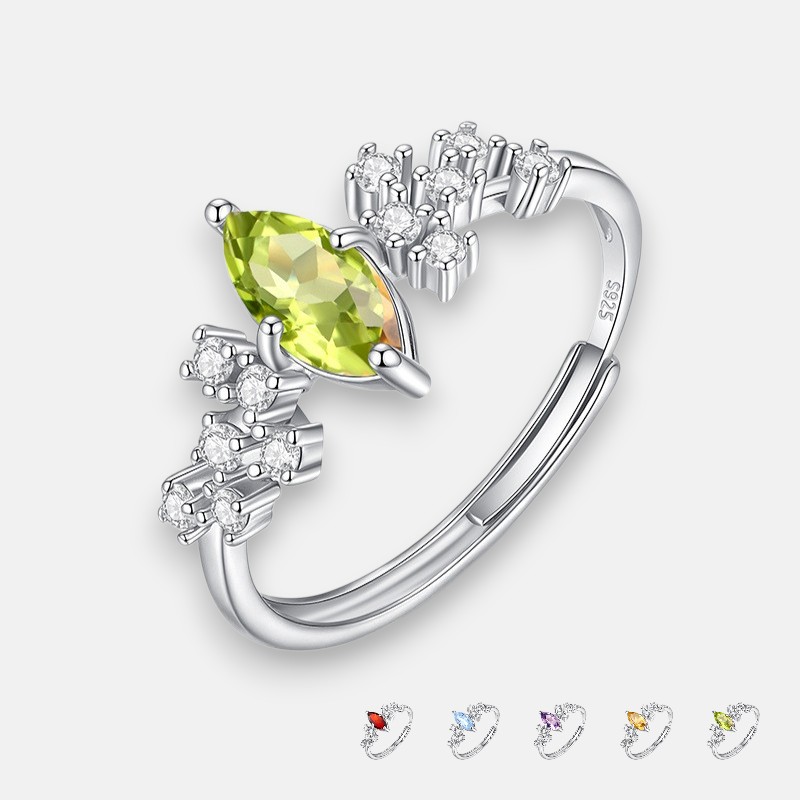 Marquise-Cut Natural Gemstone Ring – Affordable Peridot Ring in Sterling Silver
