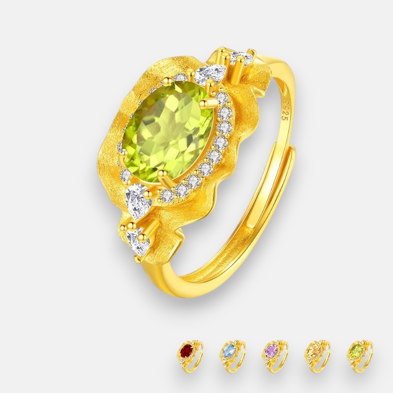 Peridot Open Band Ring in Sterling Silver – August Birthstone Ring Gold Style