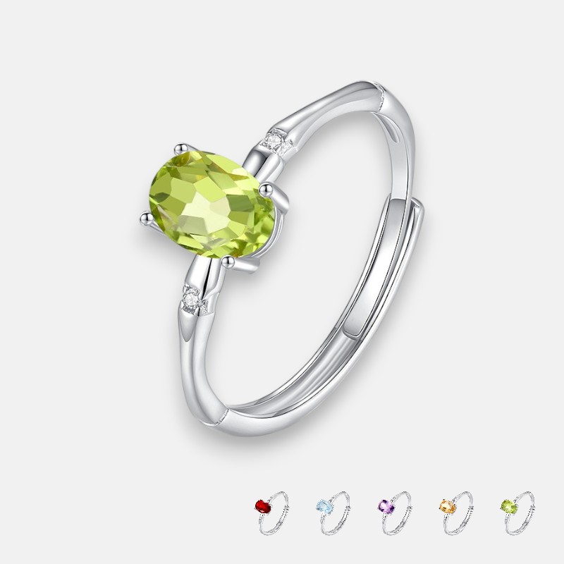 Minimalist Bamboo Gemstone Ring – August Birthstone Ring Silver Style