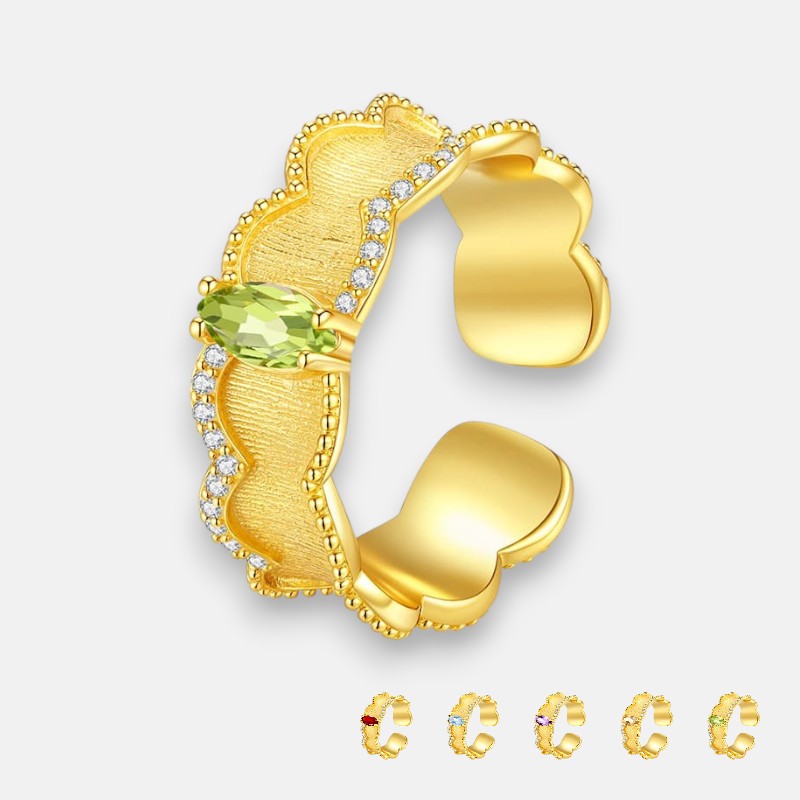 18K Gold Adjustable Brushed Ring – Birthstone Engagement Rings August