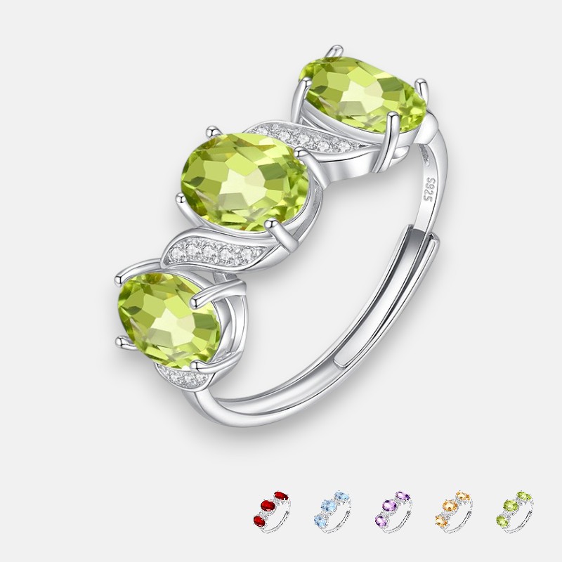 Triple Gem Geometric Ring in S925 Silver – Peridot Silver Ring Option