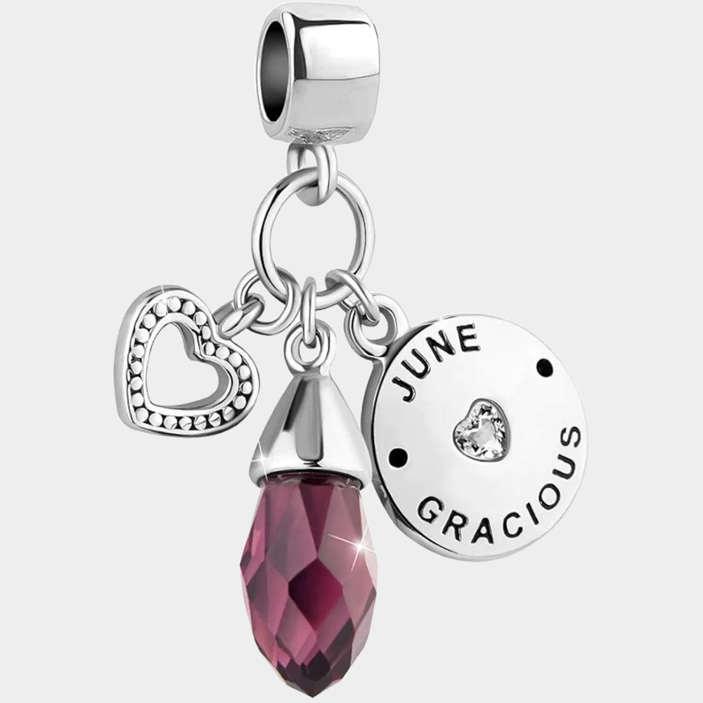 June Birthstone Heart Love Simulated Birthstone Charms for Bracelets-Birthstone Jewelry