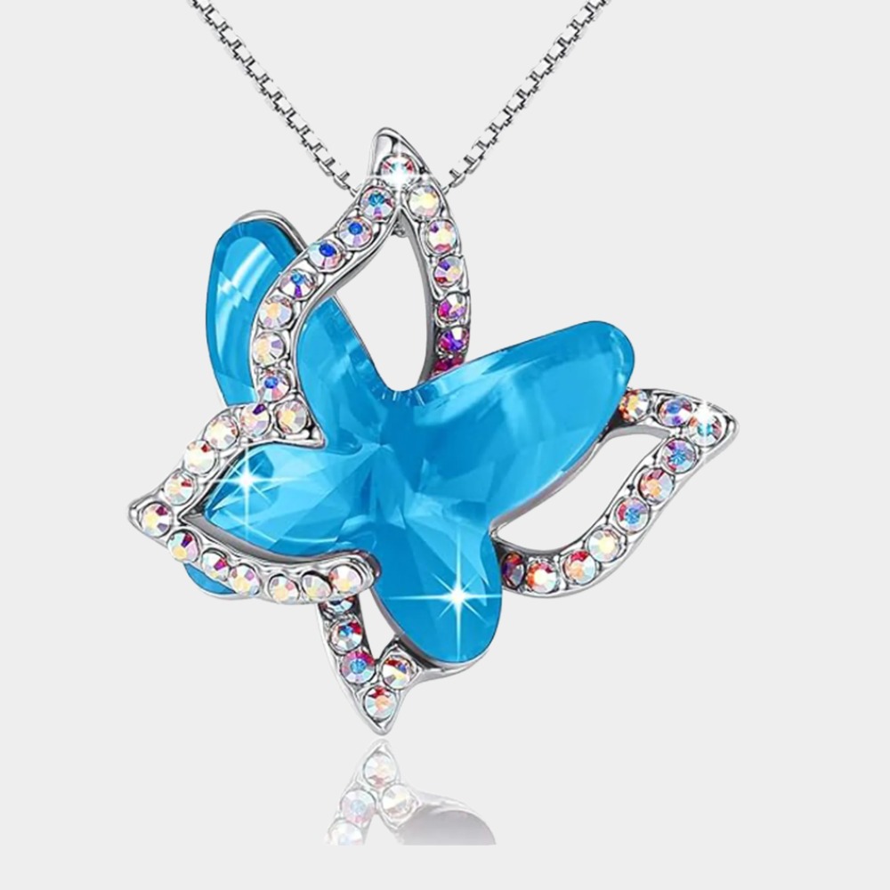 March Birthstone Butterfly Birthstone Crystal Necklace- Pisces Birthstone-Birthstone Jewelry