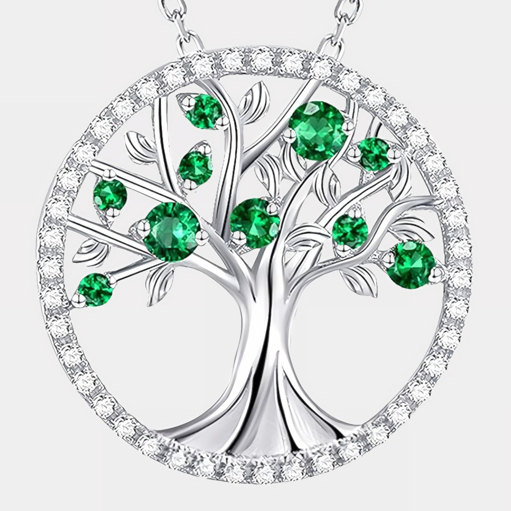 May Birthstone Tree of Life Necklace,  Tree Coin Pendant Necklace