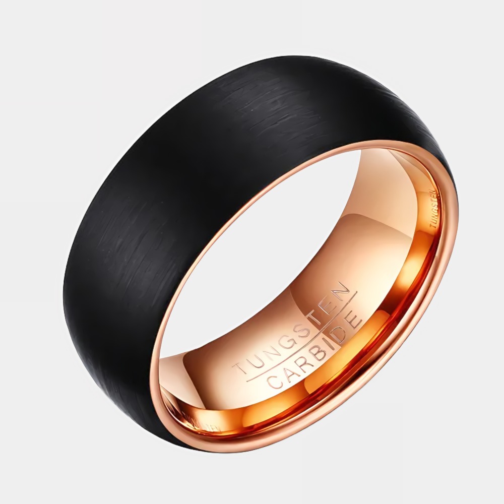 Men's Black Ring, 8MM Tungsten Ring Black Rose Gold-Birthstone Jewelry
