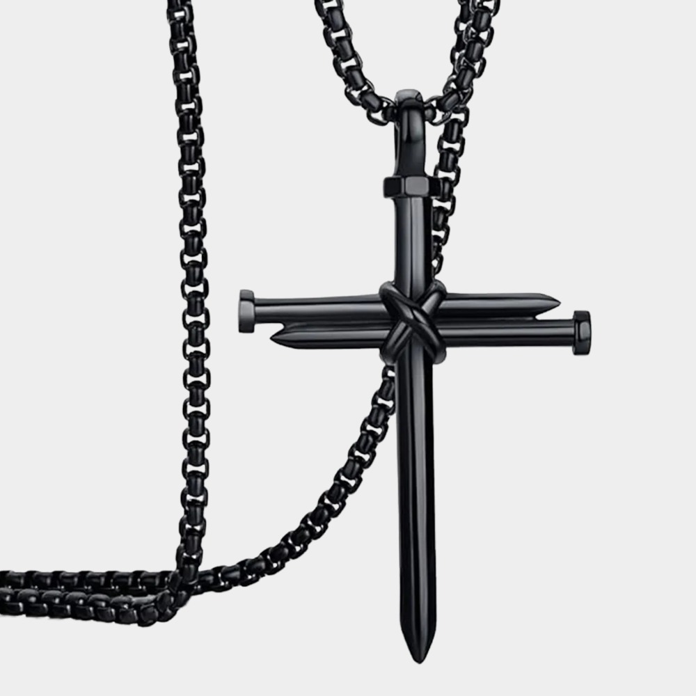 Men's Stainless Steel Nail Cross Pendant Necklace-Birthstone Jewelry