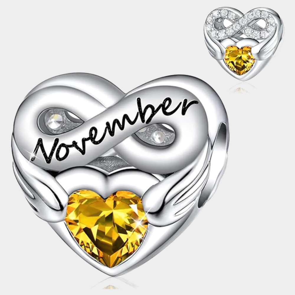 November Citrine Heart Charm Bracelet – Infinite Love Birthstone Gift