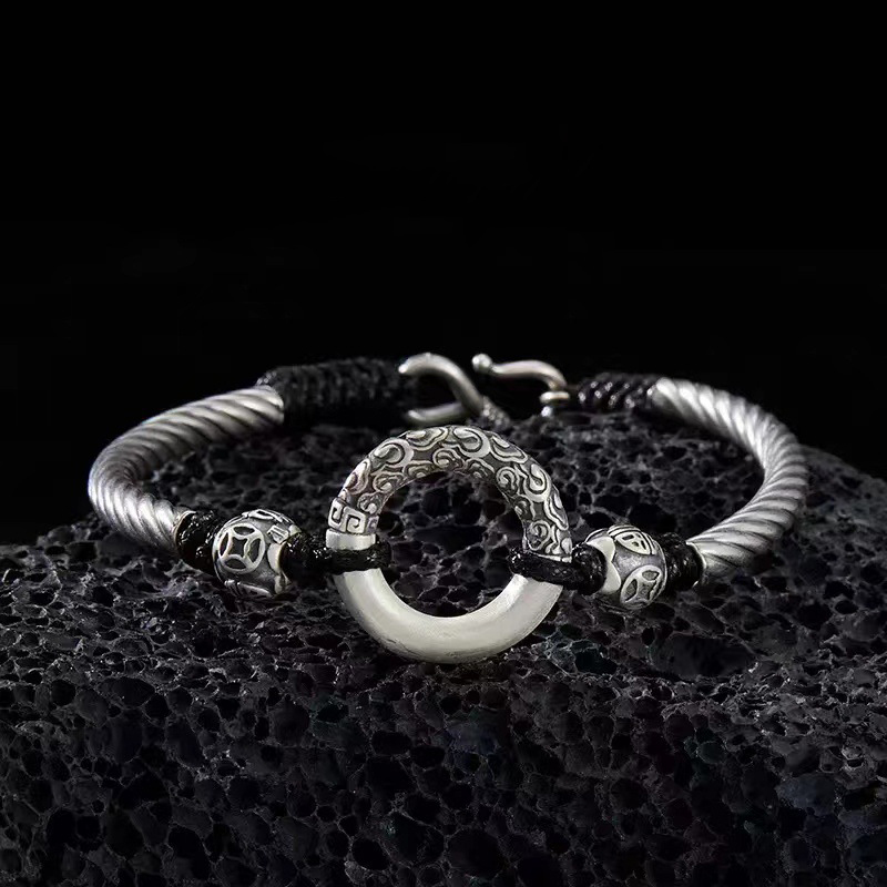 Vintage Peace Buckle Bracelet, Boys Braided Hand Rope Couple Bracelet-Birthstone Jewelry