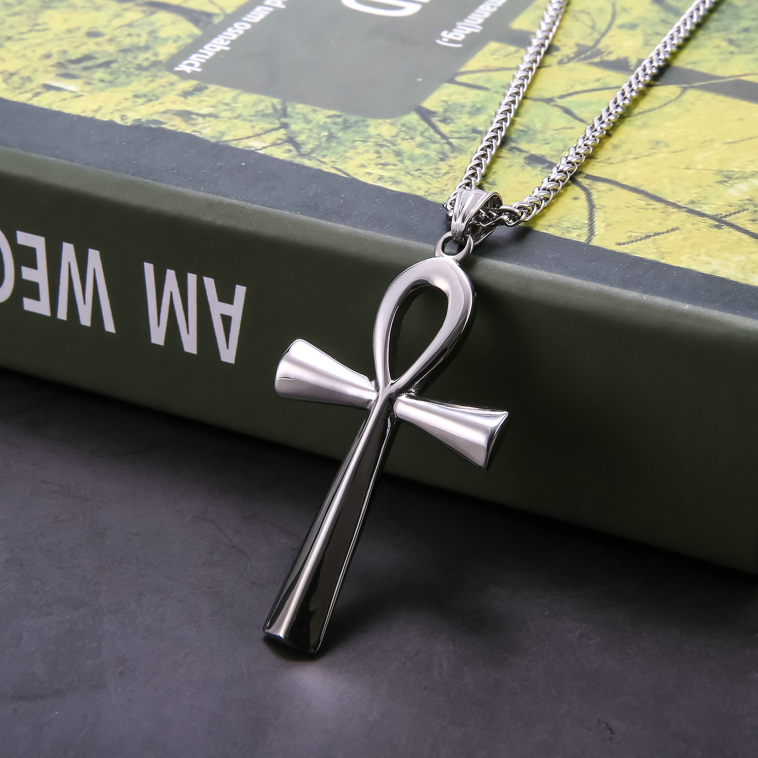 Men's Vintage Pendant Talisman of Life Necklace, Black Stainless Steel Necklace-Birthstone Jewelry