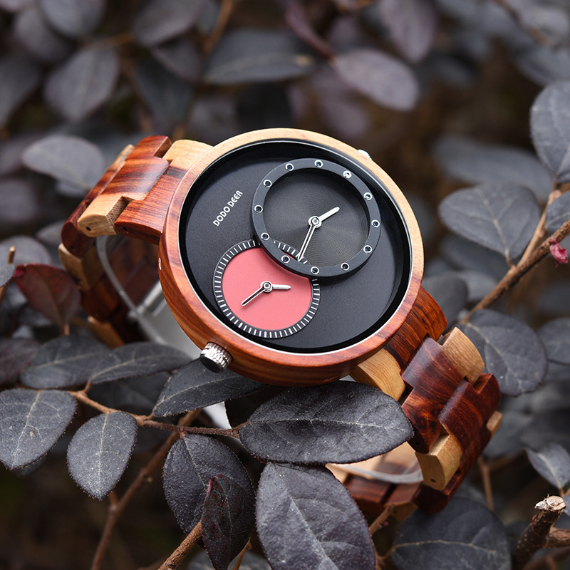 Men's watches wood watch double movement GMT dual time large dial-Birthstone Jewelry