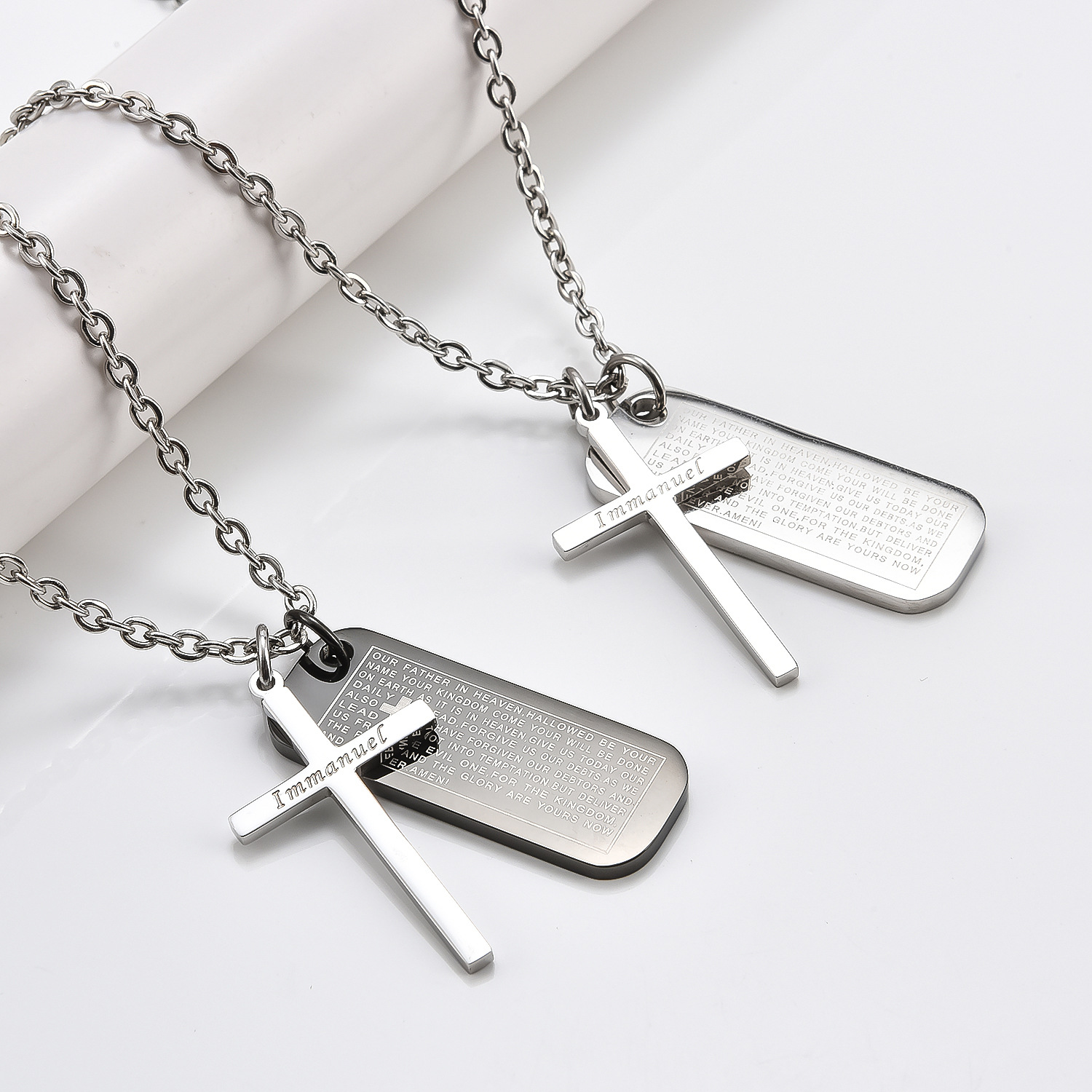 Men's Square Cross Tag Necklace – Titanium Steel Nameplate Pendant | Birthstone Jewelry
