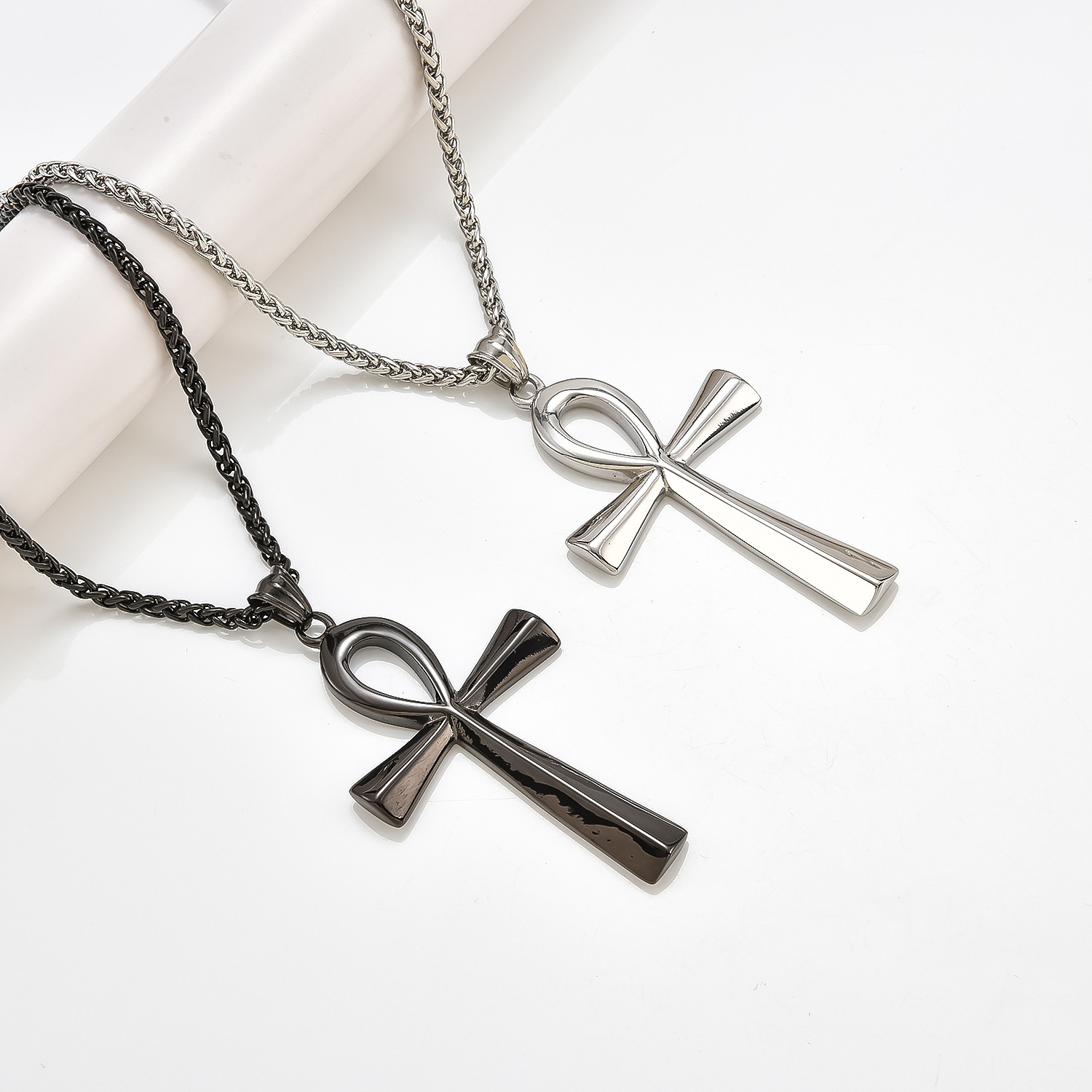 Men's Vintage Pendant Talisman of Life Necklace, Black Stainless Steel Necklace-Birthstone Jewelry