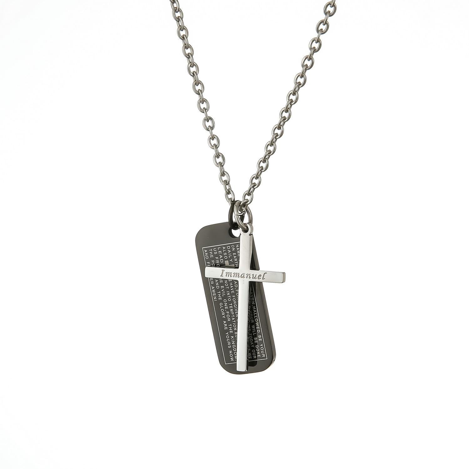 Men's Square Cross Tag Necklace – Titanium Steel Nameplate Pendant | Birthstone Jewelry