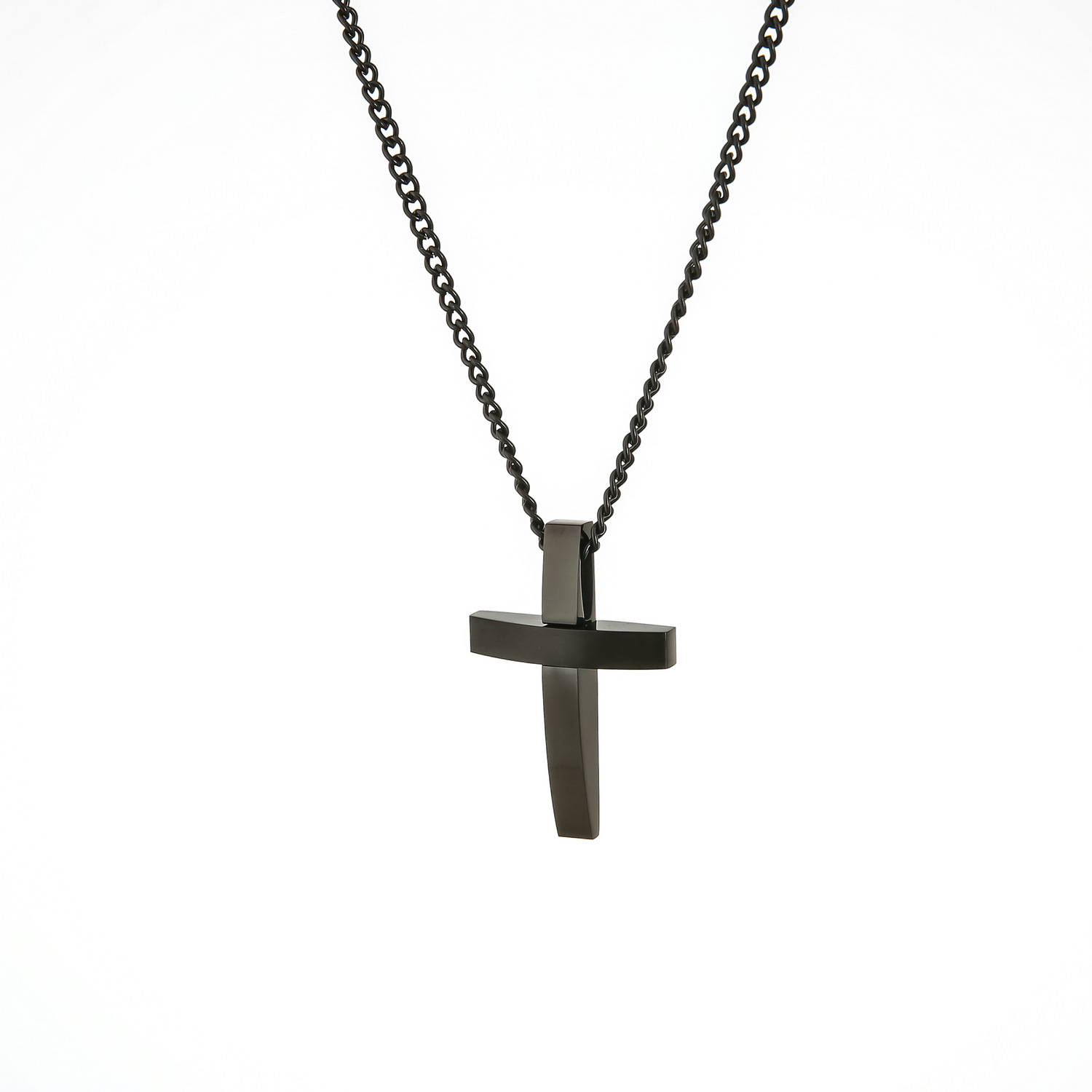 Men's black cross necklace, simple men's titanium steel pendant-Birthstone Jewelry