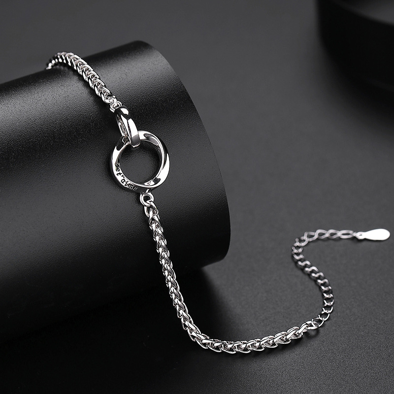 Men Women Silver Bracelet 925 Sterling Silver Möbius Ring Couple's Bracelet-Birthstone Jewelry