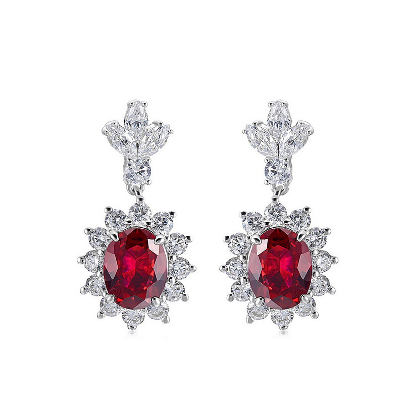 July Birthstone Earrings – S925 Silver Drop Earrings with Lab-Created Ruby