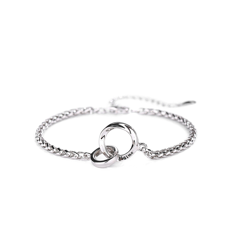 Men Women Silver Bracelet 925 Sterling Silver Möbius Ring Couple's Bracelet-Birthstone Jewelry