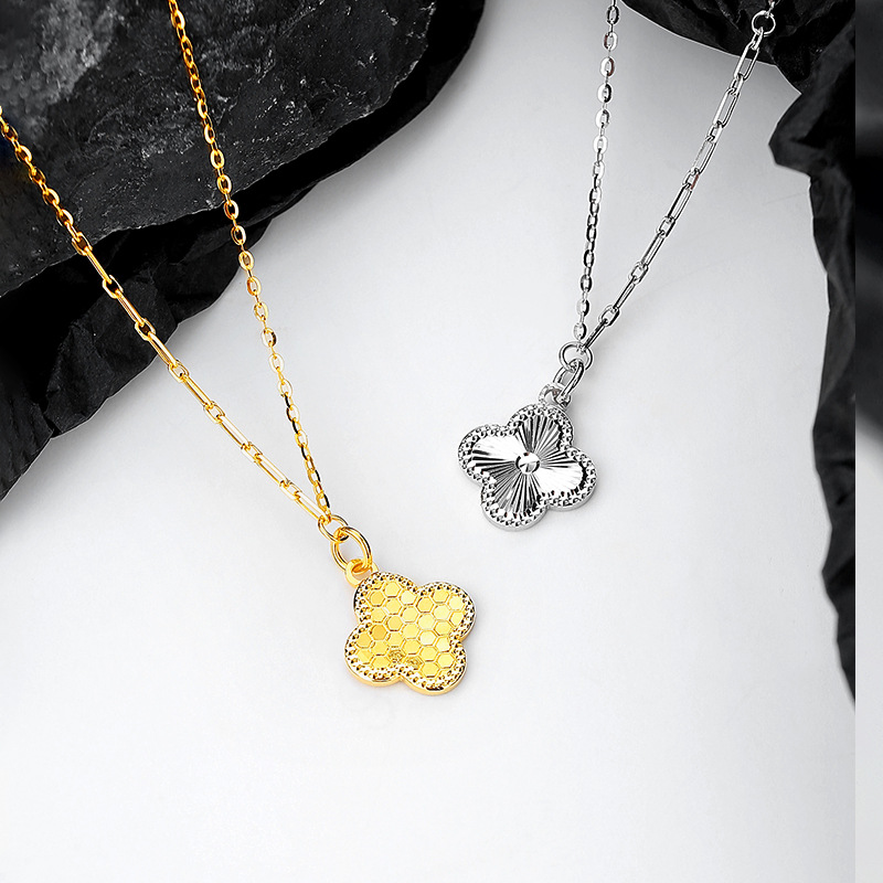 Ladies silver necklace, 925 sterling silver four-leaf clover pendant collarbone chain