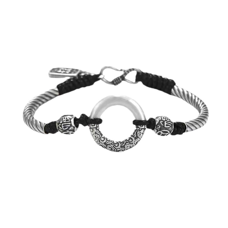 Vintage Peace Buckle Bracelet, Boys Braided Hand Rope Couple Bracelet-Birthstone Jewelry