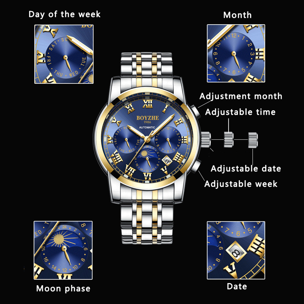 Men's Watch Automatic Mechanical Watch Business, Luminous waterproof men's watch-Birthstone Jewelry