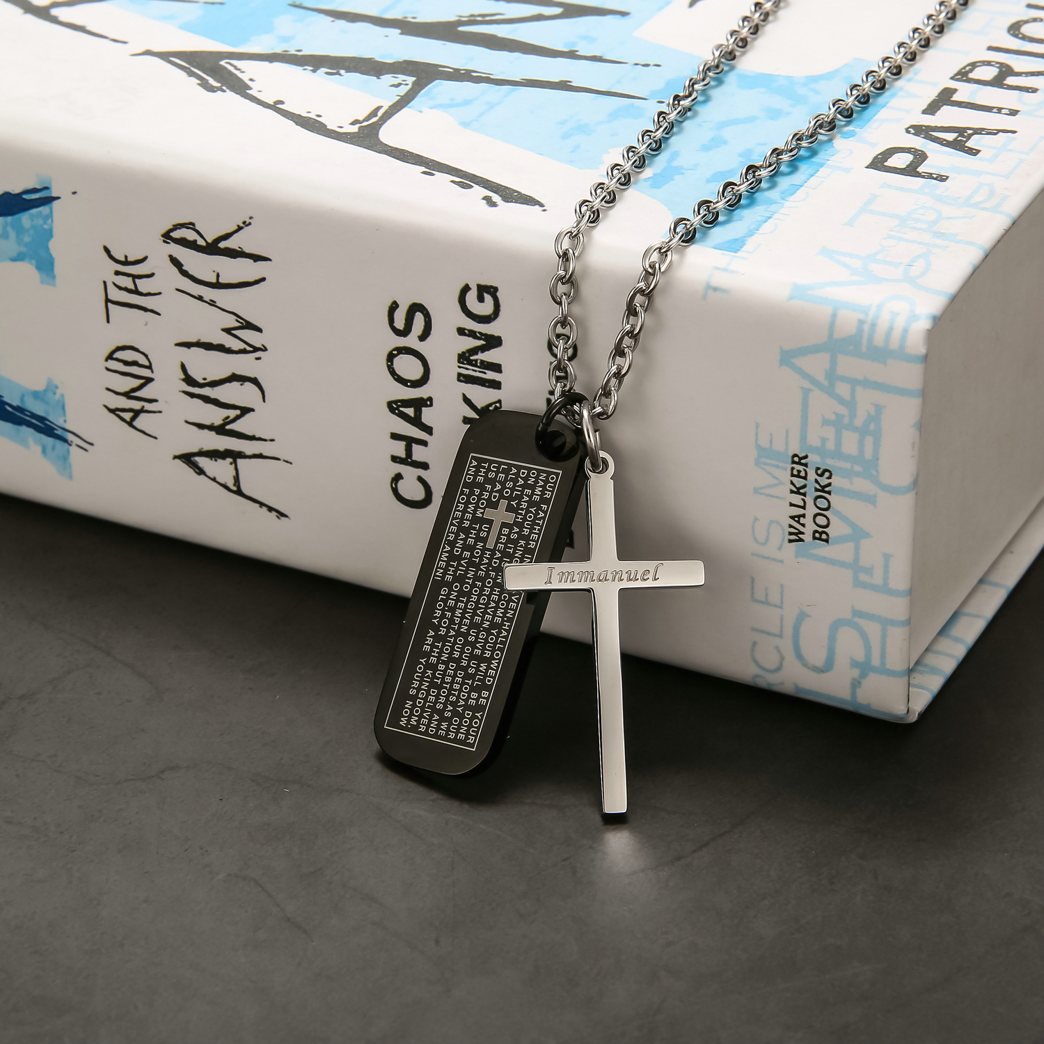 Men's Square Cross Tag Necklace – Titanium Steel Nameplate Pendant | Birthstone Jewelry